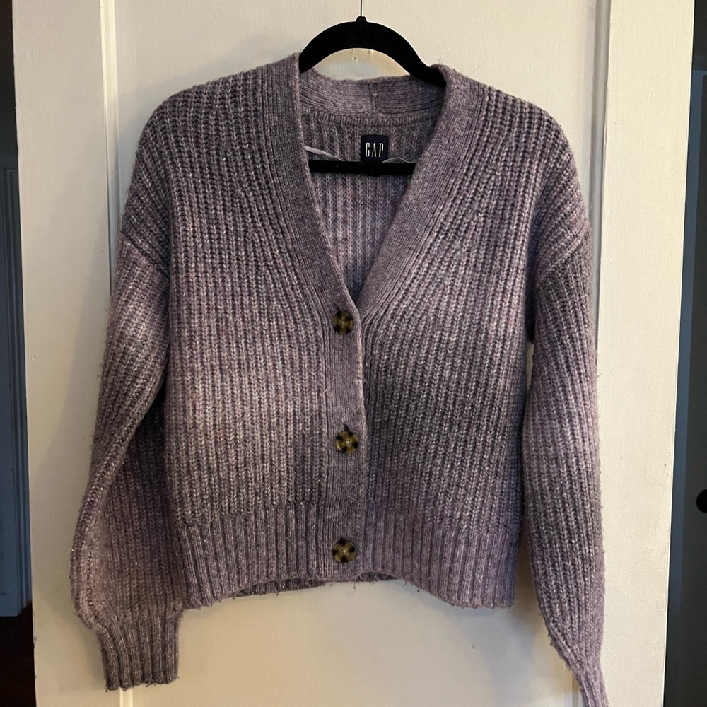 GAP Lilac Ribbed Button-Up Cardigan